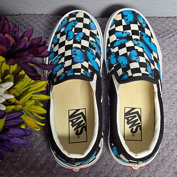 VANS Off the Walls Classic Slip-On Blue Butterfly Checkerboard - Picture 4 of 10